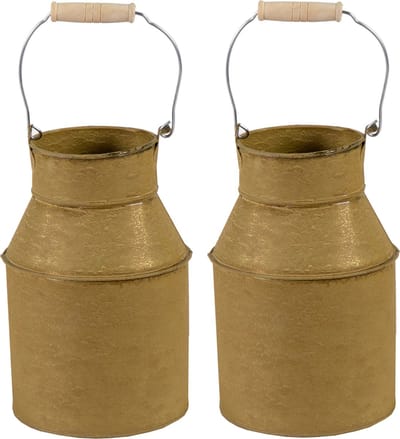 Mega Collections Melkbus plantenpot/bloempot - 2x - zink - oud goud - D13 x H20 cm