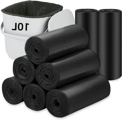 Dailygoods - Flintronic 10L vuilniszakken, 200 stuks composteerbare zakken, 2,6 gallon dikkere voedselafvalzak, lekvrij, ongeparfumeerde, zware vuilnisvoering voor slaapkamer, badkamer, kantoor, keuken, zwart, 45