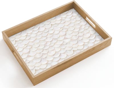 Dienblad hout 40x30 cm - Schootdienblad - Schubben - Wit - Elegant - Borrelplank rechthoek - Plateau dienbladen