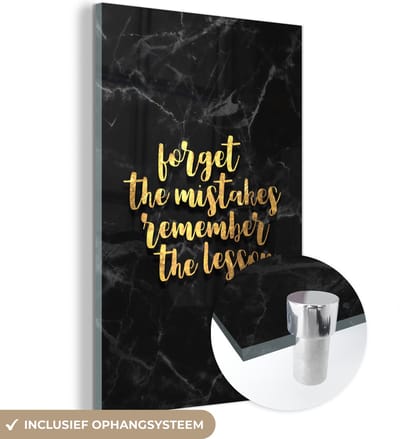 MuchoWow® Glasschilderij 40x60 cm - Schilderij acrylglas - Quote - Leven - Goud - Marmer - Foto op glas - Schilderijen