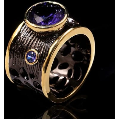 Heet Europees en N Paarse Steen Sieraden met Zwart Goud Vergulde Zirkonia Ring No. 10 black