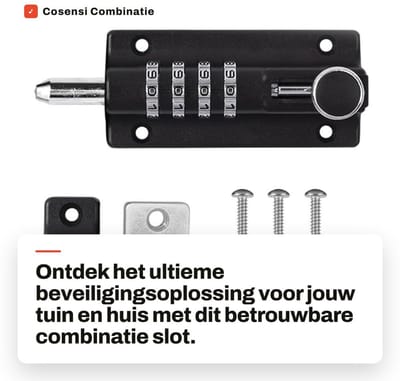 Dailygoods- Sluitbouten Set - Zinklegering - 4 Cijfers Combinatieslot - Zwart - Inclusief Schroeven - Afmetingen 122 x 48 x 35 mm - Deurslot