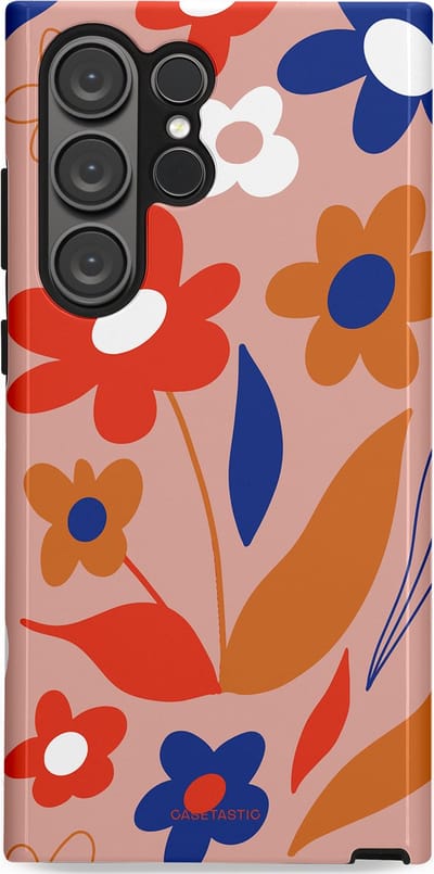 Casetastic hoesje geschikt voor Samsung Galaxy S23 Ultra - Dubbellaagse bescherming - Vormen in bloei - Fashion Case - Perzik Rood Donkerblauw