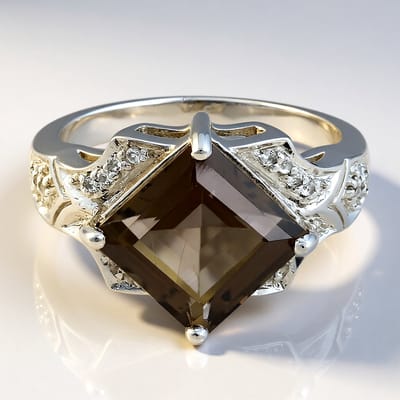 Cavill - Zilveren ring met 3,18 ct rookkwarts en 0,12 ct witte topaas - 925 sterling zilver - elegante carré rookkwarts ring - rijring met edelsteen