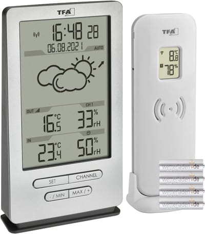 Weerstation Draasloos Binnen/Buiten - Weerstation - Wit - Draadloze Verbinding - Voorspelling met Iconen - Voor Binnen en Buiten