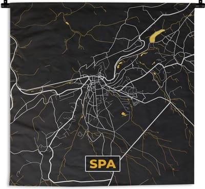 Wandkleed - Wanddoek - Kaart - Spa - Plattegrond - Goud - Stadskaart - 180x180 cm - Wandtapijt