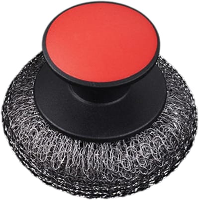 Keuken Schuurborstel - Pottenborstel Roestvrijstaal - Hardnekkig Vuil Verwijderen - Antislip Greep - Diameter 9 cm - Rood