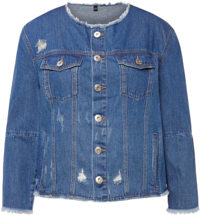 Studio Untold - Dames - Denim jas regular fit destroy-effecten patches - Blauw denim - Maat 42+