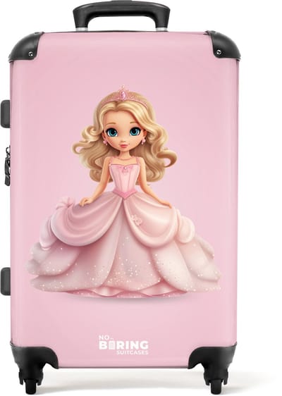 NoBoringSuitcases.com® - Kinderkoffer groot - Kindertrolley koffer - Prinses - Jurk - Roze - Rolkoffer lichtgewicht - Reiskoffer met 4 wielen - Grote trolley XL - 20 kg bagage