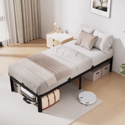 KUTAS Metalen Bed 90x200 cm - Minimalistisch Bedframe - Extra Stevig - Anti Slip - Grote Opbergruimte - Eenvoudig te Monteren - Lattenbodem - IJzeren Bed - Zwart