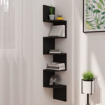 vidaXL - Hoekwandschap - 19x19x123 - cm - bewerkt - hout - zwart
