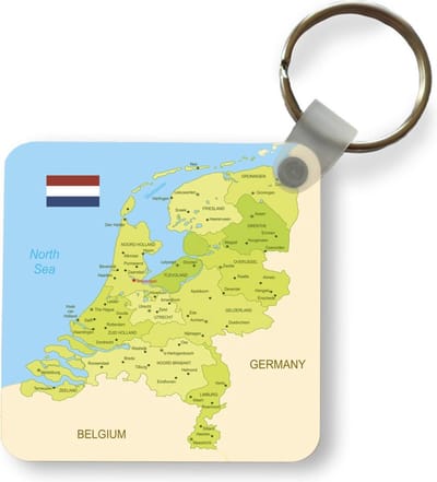 Sleutelhanger - Illustratie van een gedetailleerde kaart van Nederland - Uitdeelcadeautjes - Plastic