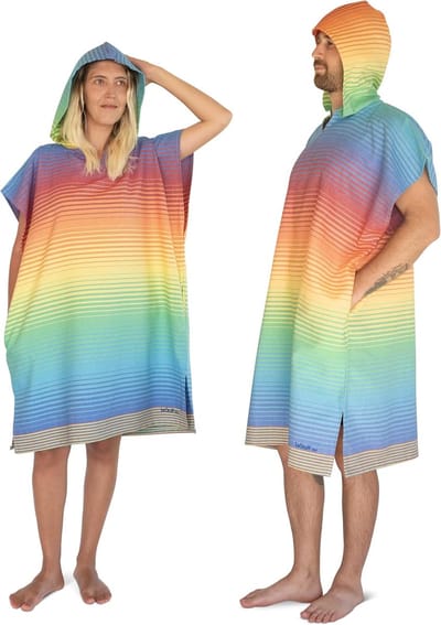 Famanu – Surfponcho van 100% biologisch katoen, voorgewassen, absorberend, sneldrogend, lichtgewicht, met capuchon en zakken, meerkleurig (Rainbow, S/M