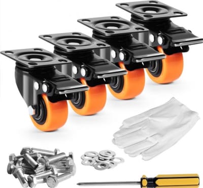 Set van 4 - Professionele Zwenkwielen - Dubbele Vergrendeling - PVC Caster Wielen - 10,5 Cm Hoog - Inclusief Montage materiaal