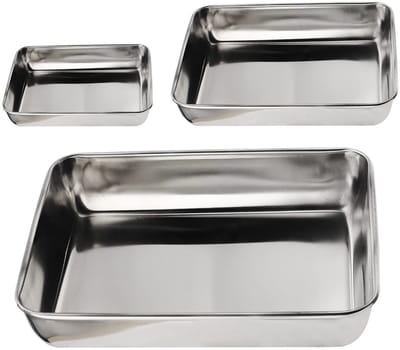 Dailygoods- Bakplaten Set van 3 - Roestvrij Stalen Bakplaten - Antiaanbaklaag - Professionele Bakpannen - Rechthoekige Serveerpannen - Duurzaam en Stevig
