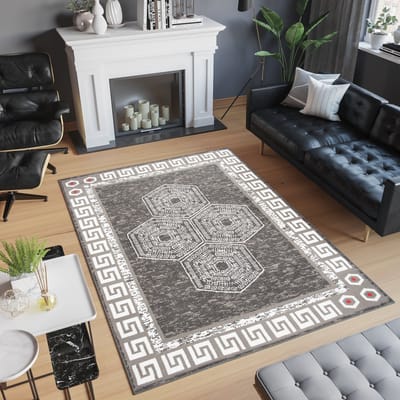 Tapiso Atena Vloerkleed Wit Grijs Oriental Woonkamer Tapijt Maat- 140x200