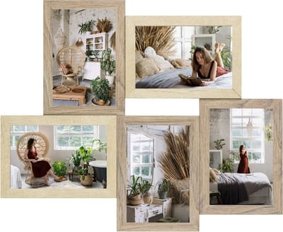 HAES DECO - Houten Multi Fotolijst Rena 5Q Bruin / Crème voor 5 foto's formaat 10x15 (42x35 cm) - DT996HS