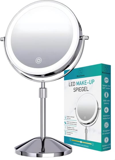 Montessa - LED Make-up Spiegel – 1-10x Vergroting & USB-C Oplaadbaar – Drie Lichtstanden - Dubbelzijdig