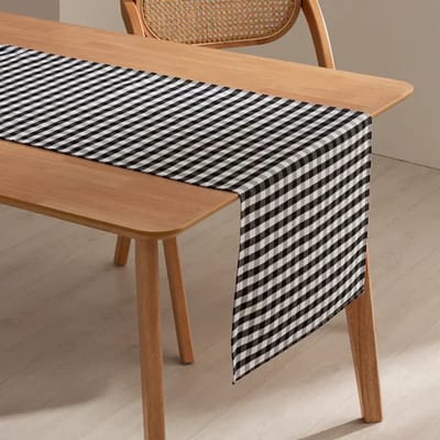 GAMUSI Tafelloper vlekbestendig katoen met stofgevoel VICHY Zwart 45 x 170 cm