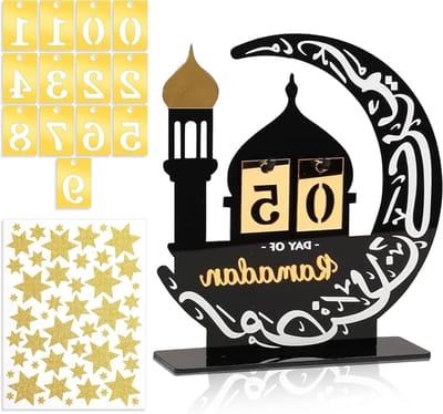 Acryl Kalender voor Ramadan en Eid, 30 Dagen Aftellen met Ster Stickers voor Thuis en Kantoor Decoratie