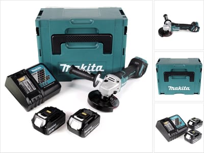 Makita DGA 517 RGJ accu haakse slijper 18 V 125 mm borstelloos + 2x accu 6.0 Ah + lader + Makpac