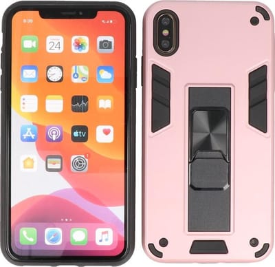 iPhone XS - iPhone X Hoesje - Tough Armor Hardcase - Telefoonhoesje Met Standfunctie - Bestcases Backcover - Roze