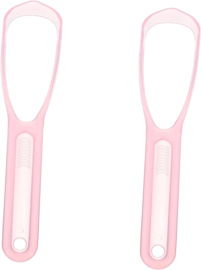 Tong Schraper - Mondverzorging Hulpmiddel - Frisse Adem - Dubbele Verpakking - 16 cm Lengte - Beige
