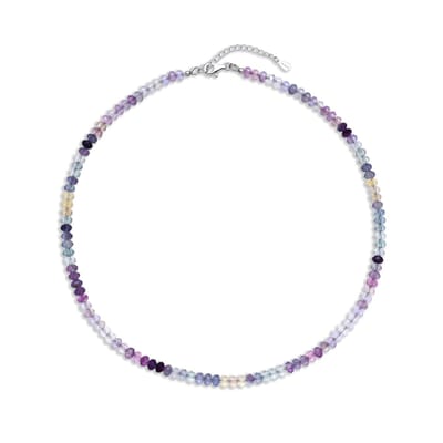 Cavill - Zilveren Halsketting - 925 Sterling Zilver - 85 Ct Meerlagige Gefacetteerde Fluoriet Kralen - Verstelbaar - Elegante Damesketting