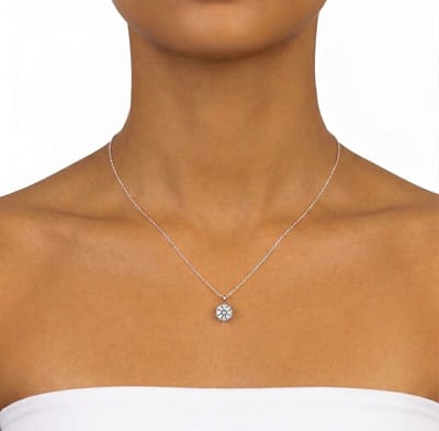 Zilverkleurige schakel ketting voor dames met ronde transparante steen hanger