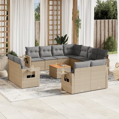 vidaXL - 12-delige - Loungeset - met - kussens - poly - rattan - beige
