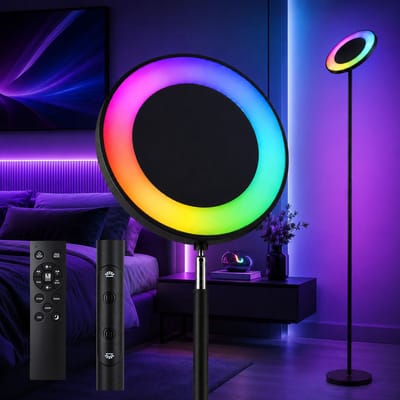 Oraymin LED Vloerlamp met Afstandsbediening – Dimbaar CCT Licht RGB Achterlicht en 360° Draaibare Kop