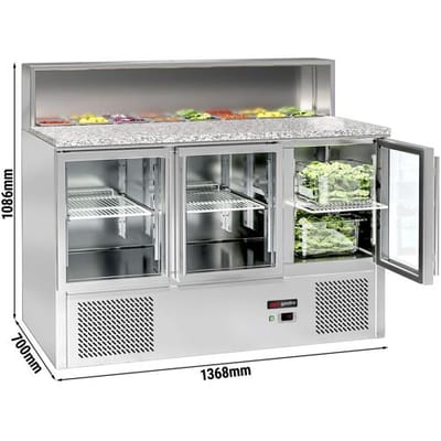 GGM Gastro Saladette ECO - 1370mm - 3 Glastüren - mit Edelstahlaufsatz für 8x GN 1/6