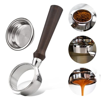 58 mm 3 oren roestvrijstalen bodemloze naakte portafilter houten koffiehandgreep cup filtermand Black rosewood material zwart
