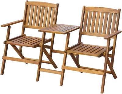 Inklapbare Houten Tuinbank met Tafel voor 2 Personen - Stevig Acaciahout
