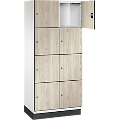 C+P Cambio lockerkast, 2 vakken, 8 vakken, met plint, B 800 x D 525 x H 1980 mm, verkeerswit / essenhout decor