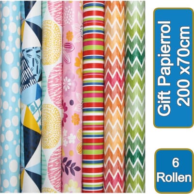 Borvat® | Gift papierrol | 200 x70cm | Modern motieven | 5 STUKS