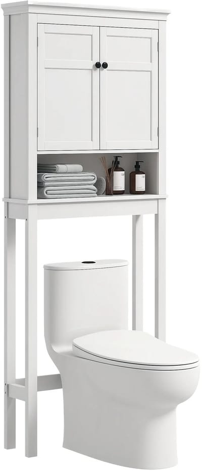 Stervia Toiletkast - Toiletmeubel - WC Kastje - Opbergkast Badkamer/Toilet - Met Deuren - Verstelbare Binnenplank - Wit - 70 x 20 x 175 cm