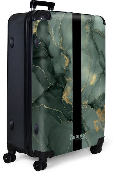 NoBoringSuitcases.com® - Koffer groot - Reiskoffer lichtgewicht - Groene marmerstructuur met gouden accenten - Rolkoffer met 4 wielen - Grote trolley XL - 98 liter bagage