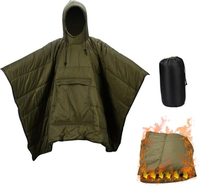 Hooded Camping Poncho Dekentje met Ritszak, Waterdicht en Winddicht, Ideaal voor Outdoor Activiteiten zoals Vissen en Wandelen in de Winter