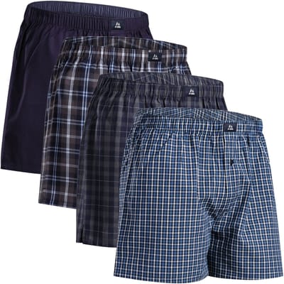 DANISH ENDURANCE Losse Boxershorts biologisch katoen Heren Ondergoed - Knoopgulp - 4-pack - Blauw/Grijs Mix - Maat S