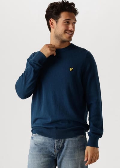 Lyle & Scott Cotton Merino Crew Neck Jumper Truien & Vesten Heren - Sweater - Hoodie - Vest- Blauw - Maat S