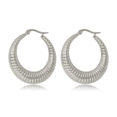 My Bendel - Stralende Zilverkleurige Statement Oorring 45x7 Mm - met Luxe Cadeauverpakking | Sieraden Voor Dames
