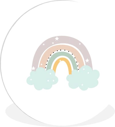 WallCircle® Wandcirkel 30x30 cm - Muurcirkel Regenboog - Sterren - Stippen - Wolken - Kinderen - Muurdecoratie woonkamer - Wanddecoratie slaapkamer - Kamer decoratie accessoires - Ronde schilderijen
