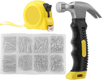 Klauwhamer, Korte Klauwhamer, Gladde Hamer, Antislip Hamer, Accessoires 900 Ijzeren Spijkers Set met + 3m Ijzeren Rolmaat Houtbewerkingsset, voor Doe-het-zelf, Reparatie, Kamperen