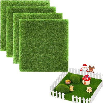 Dailygoods- Kunstgras Miniatuurtuin - Tuindecoratie Set 4 Stuks - Kunstmos voor Buiten - Microlandschap Decoratie - Creatief Gebruik - Duurzaam en Realistisch