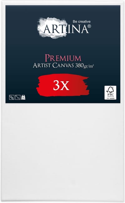 Artina Set van 3 Schildersdoeken 70x100 cm - FSC® Schildersdoek 3 Stuks - Premium Canvas Dubbel Geprimed Spieraam Wit