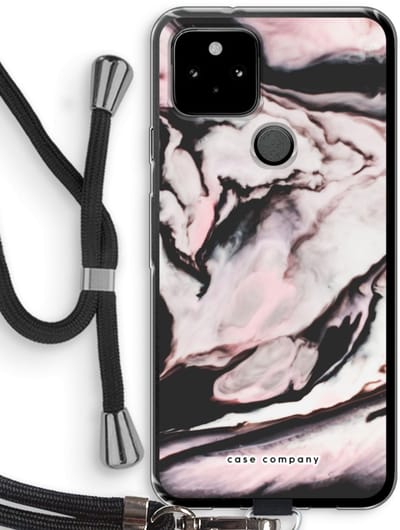 Case Company® - Hoesje met koord geschikt voor Google Pixel 5 hoesje met Koord - Roze stroom - Telefoonhoesje met Zwart Koord - Bescherming aan alle Kanten en Over de Schermrand
