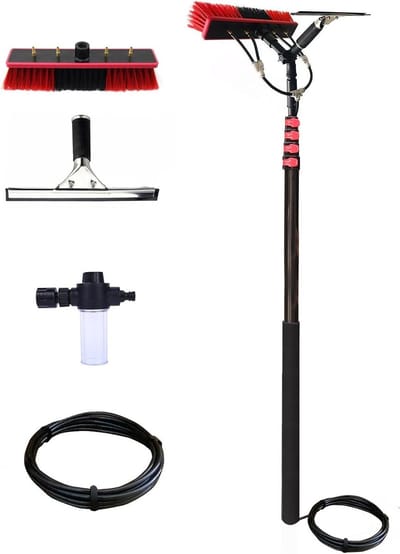 Watergevoede borstel - Raamwisser stok - Hoge ramen reinigen - Uitschuifbaar tot 108m - 35 cm borstel - Zilver