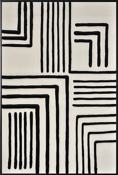 Ter Halle - Schilderij - Wanddecoratie - 3D Art - Zwarte Strepen Op Een Beige Doek - 83x123cm
