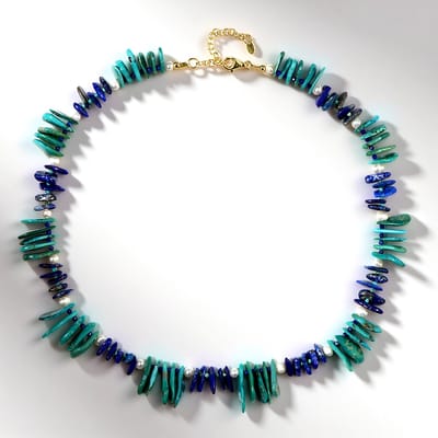 Cavill - Zilveren Halsketting 925 Sterling Verzilverd - Lapis Lazuli 73.87 ct & Kingman Turkoois 111.03 ct - Elegante Ketting 45 cm